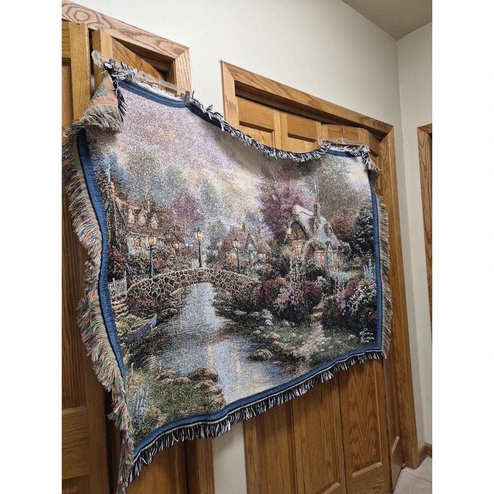 Vintage THOMAS KINKADE PAINTER OF LIGHT AFGHAN TAPESTRY THROW 66